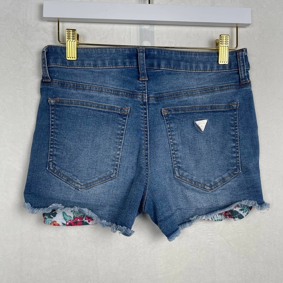 Y2K Guess Los Angeles Cut Off Distressed Jean Shorts Women’s 26 Floral Pockets - Picture 4 of 7